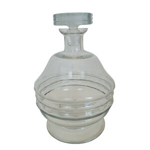 Vintage Cognac Dispenser Clear Glass Bulb Oval Cuts Pedestal 7"h Stopper